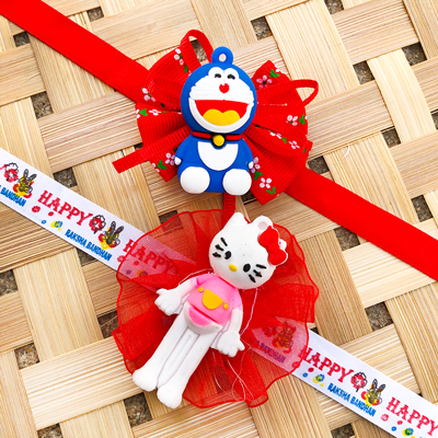 Beautiful kitty and dashing Doraemon Rakhi combo for kids