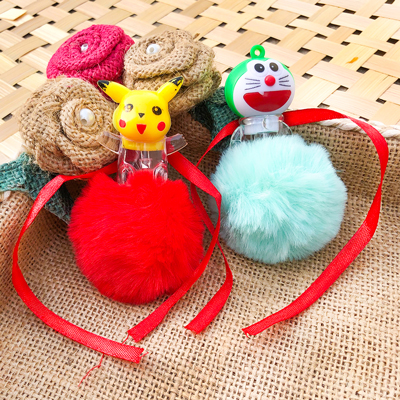 Kids loving Pikachu N Doraemon PomPom Rakhi combo