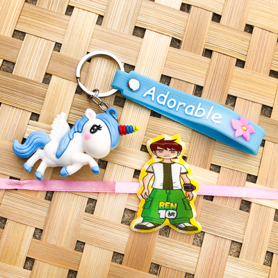 BeN10 kids Rakhi N cute unicorn key chain combo