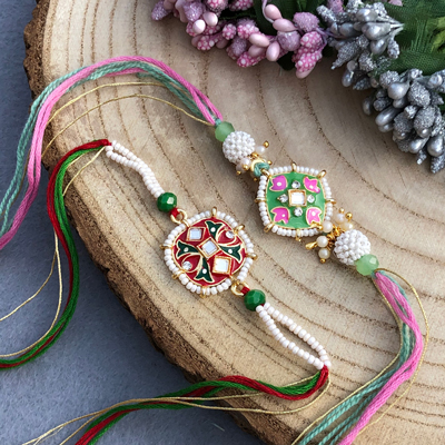 Rajasthani meenakari beaded Rakhi combo set of 2