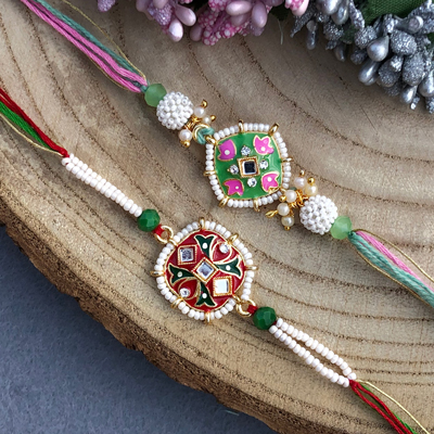 Rajasthani meenakari beaded Rakhi combo set of 2