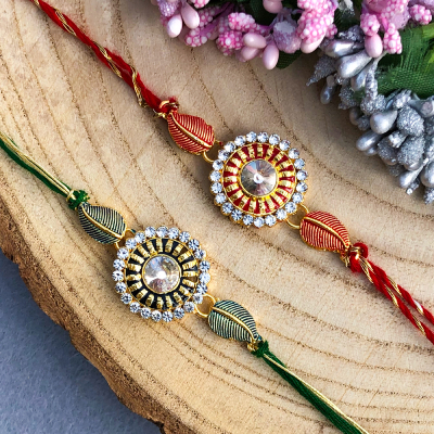 half diamond Bracelet thread Rakhi combo set of 2