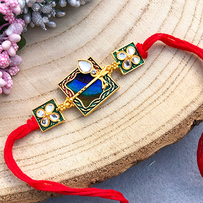 half kundan bracelet design red thread Strip Rakhi