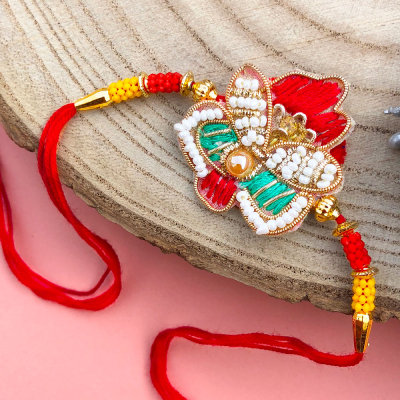 Auspicious beaded designer Thread Rakhi for Brother