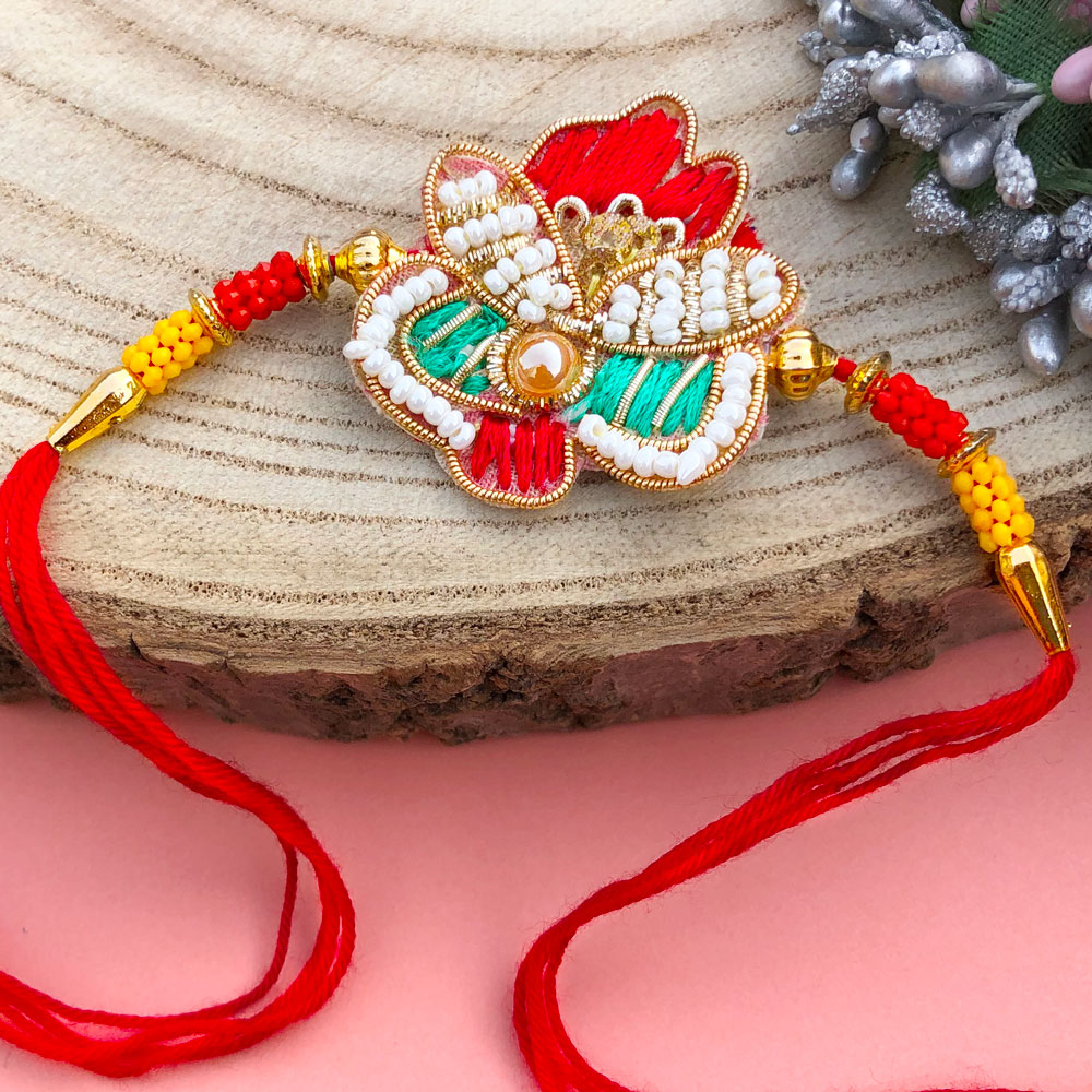 Auspicious beaded designer Thread Rakhi for Brother