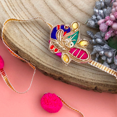 Designer peacock design Gota strip Rakhi for brother