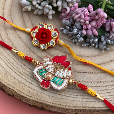 designer piece of flower design bhaiya bhabhi Rakhi pair