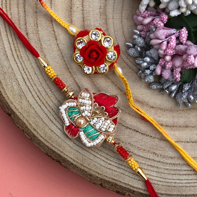 designer piece of flower design bhaiya bhabhi Rakhi pair