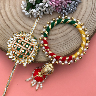 authentic gota design bhaiya bhabhi pair rakhi