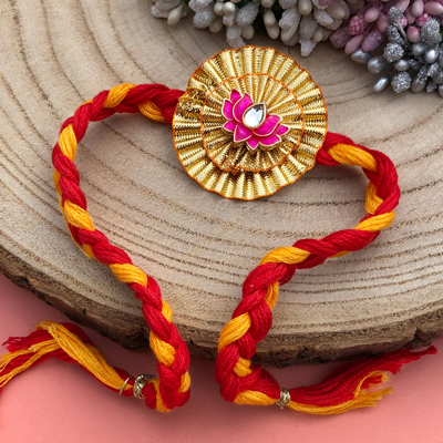 Gota patti lotus flower design thread strip Rakhi for brother