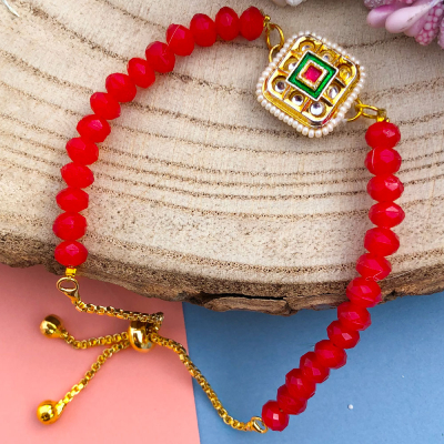 kundan meena work design Red pearl bracelet Rakhi for womens