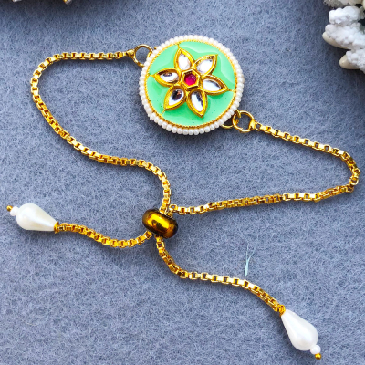 Highly demanded kundan flower design chain bracelet Rakhi for womens
