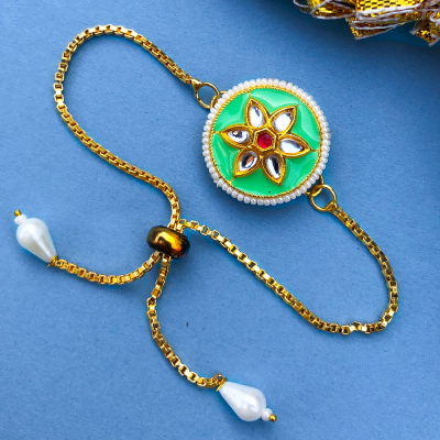 Highly demanded kundan flower design chain bracelet Rakhi for womens