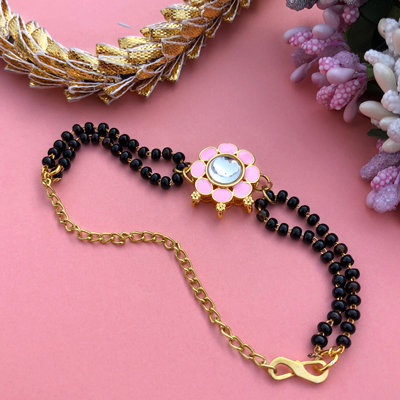pretty Pink based flower design mangalsutr looking bracelet Rakhi for women
