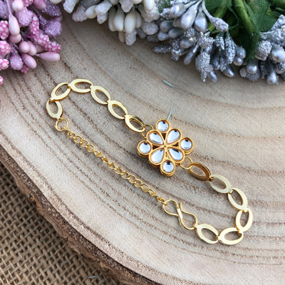 Kundan flower design chain bracelet Rakhi for Bro