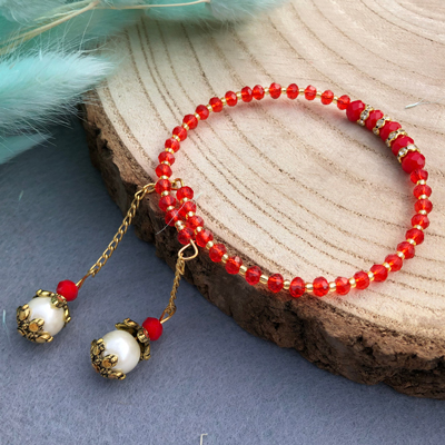 daily wear Red pearl bracelet Rakhi for womens
