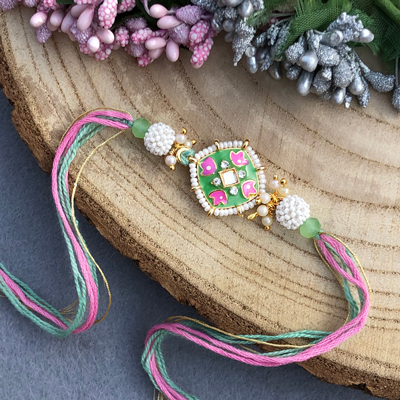 beautiful beaded pearl thread strip bhaiya bhabhi Rakhi