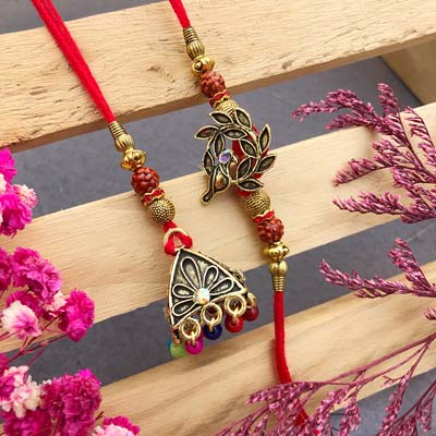 Leaf design Bhaiya bhabhi lumba n thread Rakhi combo