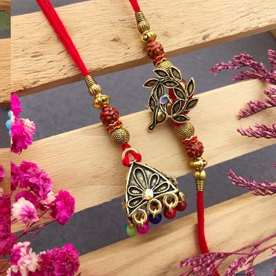 Leaf design Bhaiya bhabhi lumba n thread Rakhi combo