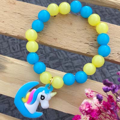 Yellow blue Pearl unicorn bracelet Rakhi for kids