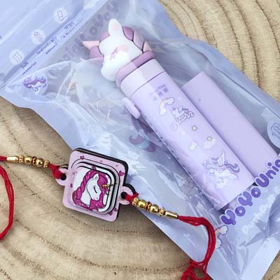 Purple unicorn Rakhi with unicorn Art kit combo for kids