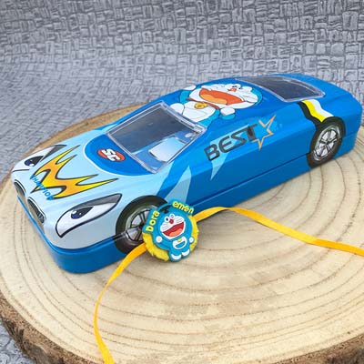Doraemon Rakhi and Doraemon car shape pencil box combo for kids