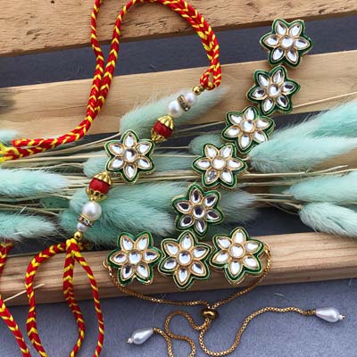 Kundan Hathful bracelet and kundan half Jewellery bhaiya bhabhi Rakhi combo