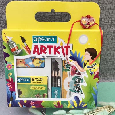 Heart shape Barbie girls Rakhi with apsara Art kit combo for kids