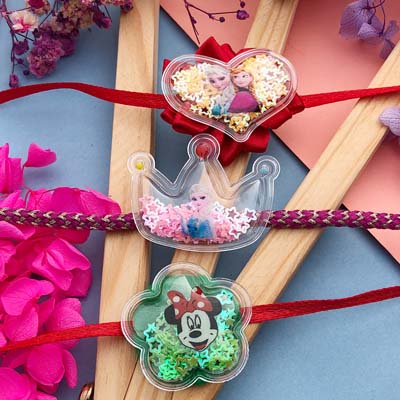 Attractive cartoons Heart, crown, flower design Rakhiz combo for kids