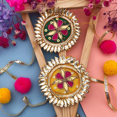 Traditional Gotta Patti design sadabhar Rakhi combo for bhaiya