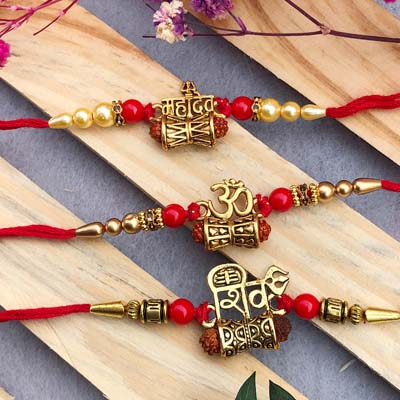 Blissful Mahadev, Om, Shiv rudraksh Rakhiz set of 3