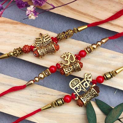 Mahakal, shiv, Om rudraksh based Rakhiz combo of 3