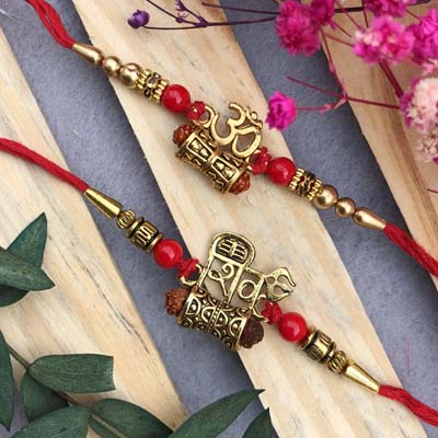 Om, Shiv blissful Rudraksh Rakhi set of 2 for bhaiya