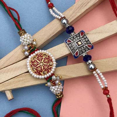 Kundan and Moti rakhi for brothers combo