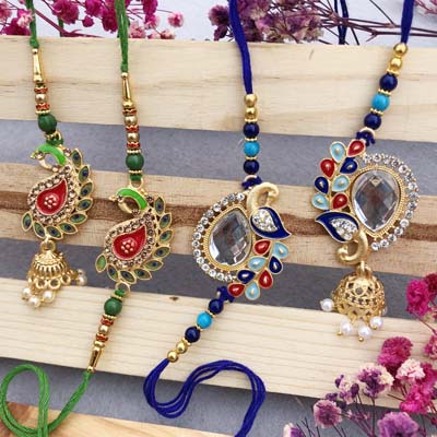 Peacock design couple Rakhi two pair