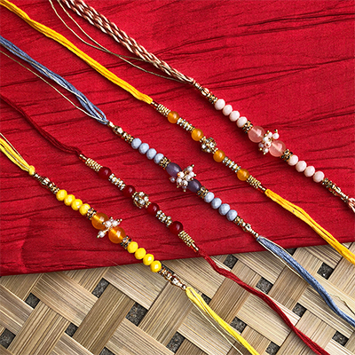 Authentic colour beads, pearl Bhaiya bhabhi Rakhi set of 5