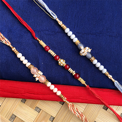 Precious pearl, beads bhaiya bhabhi dora Rakhi set of 3