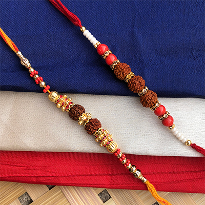 Attractive 2 Rakhi Combo With Rudraksha Beads for brothers