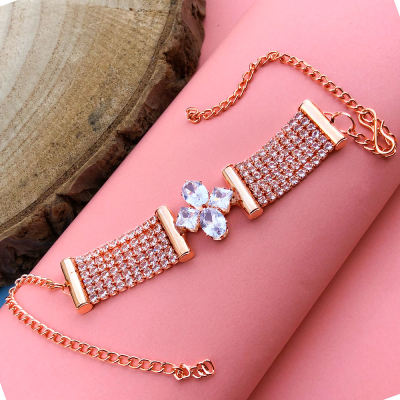 Fashionable bright stone flower base bracelet Rakhi for bhaiya
