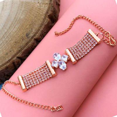 Fashionable bright stone flower base bracelet Rakhi for bhaiya