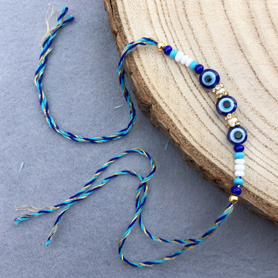 Beaded full evil Eye Dora Rakhi for bhaiya and bhabhi