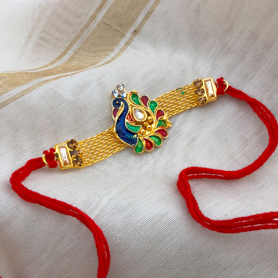 strip base peacock design half bracelet Rakhi for brother