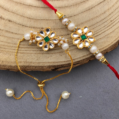 jewellery design kundan flower base bracelet & Dora Rakhi combo