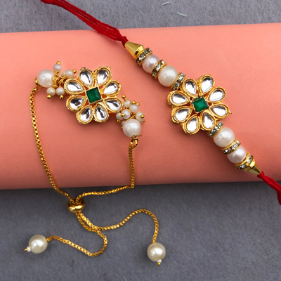 jewellery design kundan flower base bracelet & Dora Rakhi combo