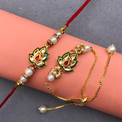 Kundan Lotus design bracelet and Dora Rakhi Combo