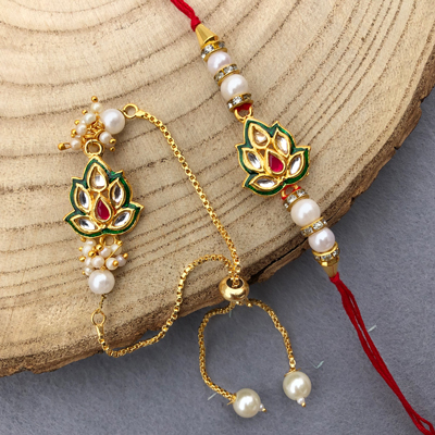 Kundan Lotus design bracelet and Dora Rakhi Combo