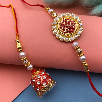 precious stone lumba Rakhi and pearl flower design Dora Rakhi Combo