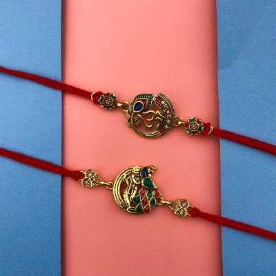 Fantastic design of Om and peacock Rakhi Combo of 2