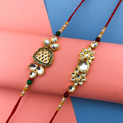 Kundan jewellery style Rakhi combo for bhaiya and bhabhi