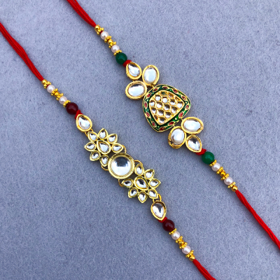 Kundan jewellery style Rakhi combo for bhaiya and bhabhi